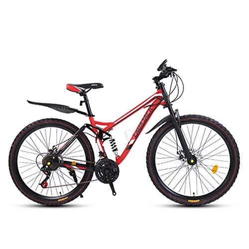 Mountain Bike : Mountain Bike Bicycle, 26 Inch High Carbon Steel Off-Road Bike, Full Suspension Bikes, Dual Disc Brake Men's Womens Soft Tail Mountain Bike, red 24 Speed