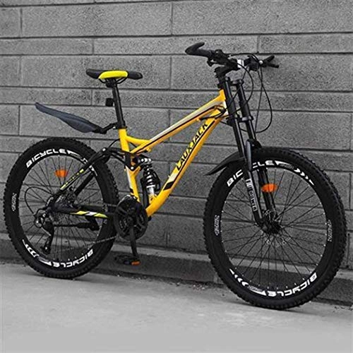 Mountain Bike : Mountain Bike Bicycle, 26 Inch High Carbon Steel Off-Road Bike, Full Suspension Bikes, Dual Disc Brake Men's Womens Soft Tail Mountain Bike, yellow 27 Speed