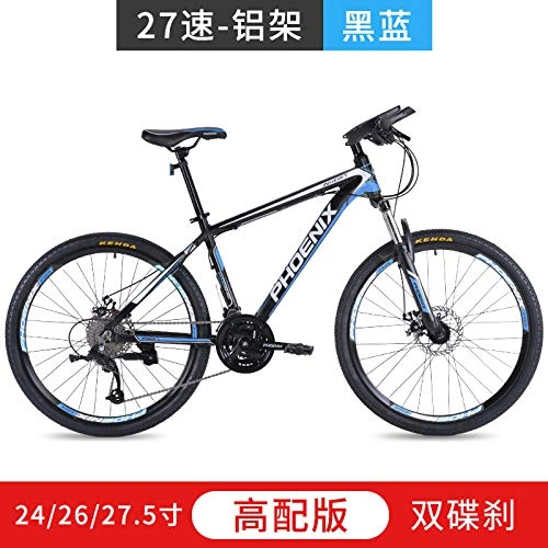 Mountain Bike : Mountain bike bicycle men's bicycle female speed change student shock absorption off-road light racing-27 speed_27-speed aluminum frame black and blue_26 inches
