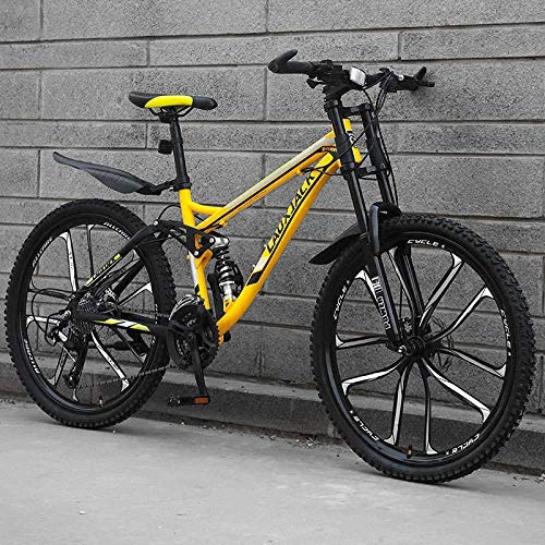 Mountain Bike : Mountain Bike Carbon Steel Frame 24 26 inch Wheel 27 Speed Soft tail Downhill Bicycle Suspension Sports MTB-10_Cutter_Yellow_26_inch