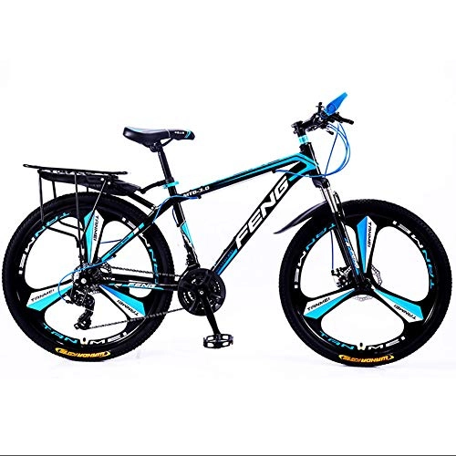 Mountain Bike : Mountain Bike Dual Disc Brakes, Adult Mountain Bike, Front Shock Hardtail Mountain Bike, High-Carbon Steel Frame Bikes for Men's & Women, black blue, 24inch 27speed