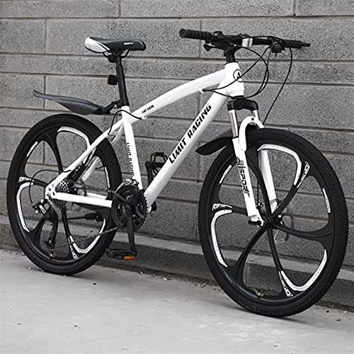 Mountain Bike : Mountain Bike for Adults, 26 Inch Road Bike, Outdoors Cycling Racing Bicycle, High Carbon Steel Full Suspension City Commuter with Disc Brakes for Men and Women(Size:24-Speed, Color:White)