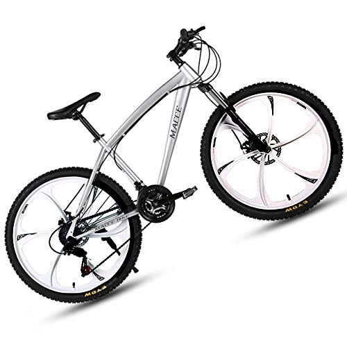 Mountain Bike : Mountain Bike for Men 26inch Carbon Steel Mountain Bike 24 Speed Bicycle Front Suspension MTB - Simple Style, Silver