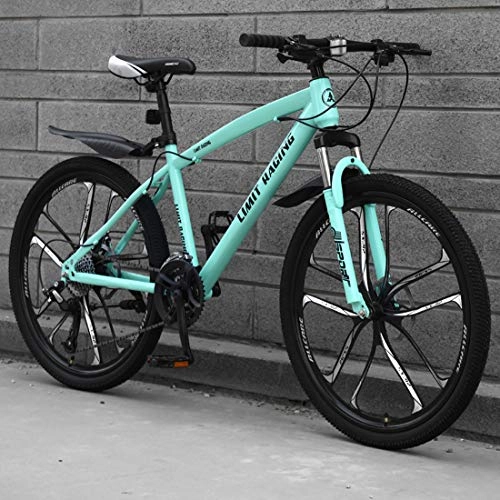 Mountain Bike : Mountain Bike for Men And Women, 26 Inch 6-Spoke Wheel, High Carbon Steel Frame, Dual Disc Brakes, Off-Road Variable Speed Racing, Green, 27 speed