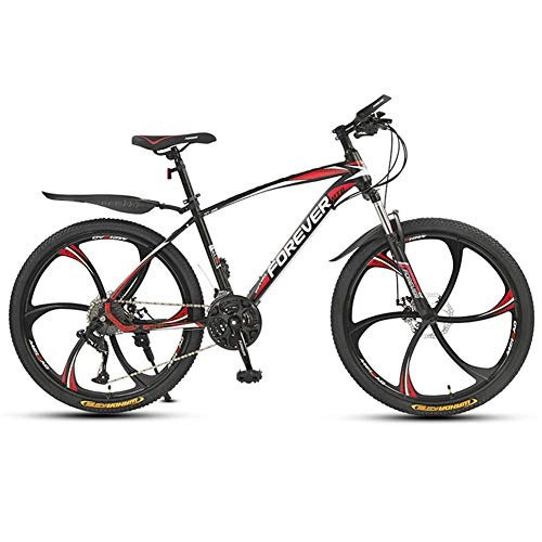 Mountain Bike : Mountain Bike, High-carbon Steel Hardtail Mountain Bike, Double Disc Brake and Full Suspension, 21 Speed-Three cutter wheel-black red_26 inches