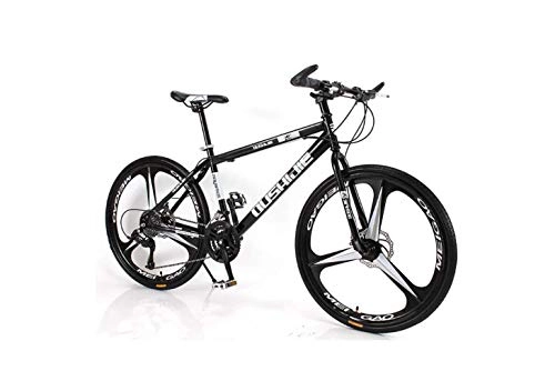 Mountain Bike : Mountain Bike Unisex Mountain Bike 21 / 24 / 27 / 30 Speed High-Carbon Steel Frame 26 Inches 3-Spoke Wheels Bicycle Double Disc Brake for Student, Black, 14 Inches