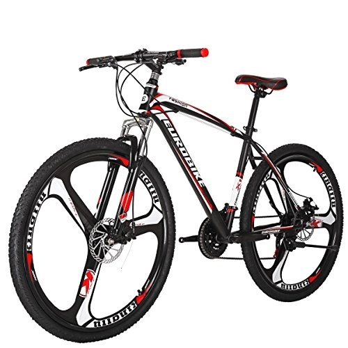 Mountain Bike : Mountain Bike, X1 Bicycle 27.5" 21 Speed Hardtail Mountain Bikes, Duai Disc Brake Bike (K-Red)
