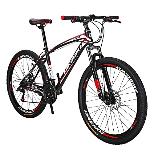 Mountain Bike : Mountain Bike YH-X1 27.5 Inch Wheels 21 Speed Dual Disc Brake for Mens Front Suspension Bicycle (RED)