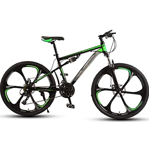 Mountain Bike : Mountain Bike Youth Cross-country Road Bicycle, Outdoor Travel Cycling, MTB High Carbon Steel Frame, 21 / 24 / 26 / 30 Spd, Double Shock Absorption (Color : Black green-27spd, Size : 24inch)
