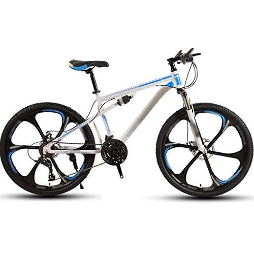 Mountain Bike : Mountain Bike Youth Cross-country Road Bicycle, Outdoor Travel Cycling, MTB High Carbon Steel Frame, 21 / 24 / 26 / 30 Spd, Double Shock Absorption (Color : White blue-27spd, Size : 24inch)
