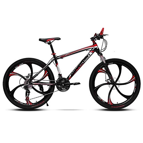 Mountain Bike : Mountain Bikes 21-speed Men's and Women's Adult Bicycles, Double Disc Brakes, Variable Speed One-wheel Bicycles, with Adjustable Wide Seats, 24 Inch and 26 Inch (Color : Red, Size : 26 inch)