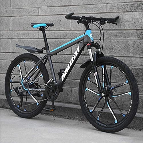 Mountain Bike : Mountain Bikes, 24-inch mountain bike, variable speed, off-road shock-absorbing bicycle, portable road racing ten-knife wheel Alloy frame with Disc Brakes (Color : Black blue, Size : 24 speed)
