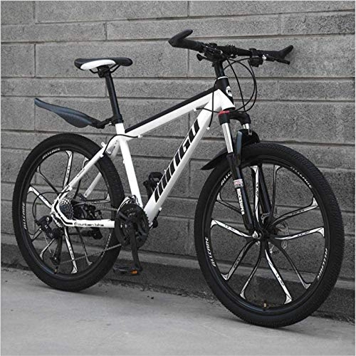 Mountain Bike : Mountain Bikes, 24-inch mountain bike, variable speed, off-road shock-absorbing bicycle, portable road racing ten-knife wheel Alloy frame with Disc Brakes ( Color : White black , Size : 30 speed )