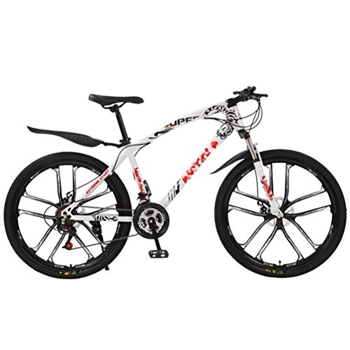 Mountain Bike : Mountain Bikes, 26 Inch Wheel High Carbon Steel Frame Dual Disc Speed Bicycles for Man Woman Student, White, 21 speed