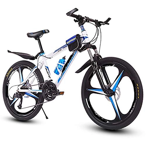 Mountain Bike : Mountain Bikes Bicycle Variable Speed 21-speed Off-road Racing Bicycle Unisex Single-wheel Shock Absorption, Suitable for Roads and Wastelands (Color : Black Blue 2, Size : 24 inch)