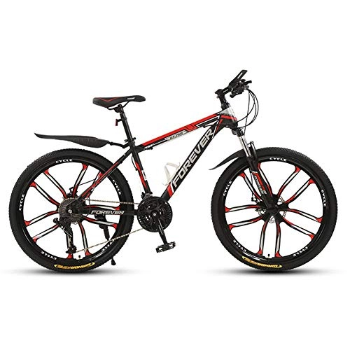 Mountain Bike : Mountain Bikes for Adult, High-carbon Steel Hardtail Mountain Bike, Mountain Bicycle with Front Suspension Adjustable Seat, Disc Brake-10 spokes-black red_26 inch 27 speed
