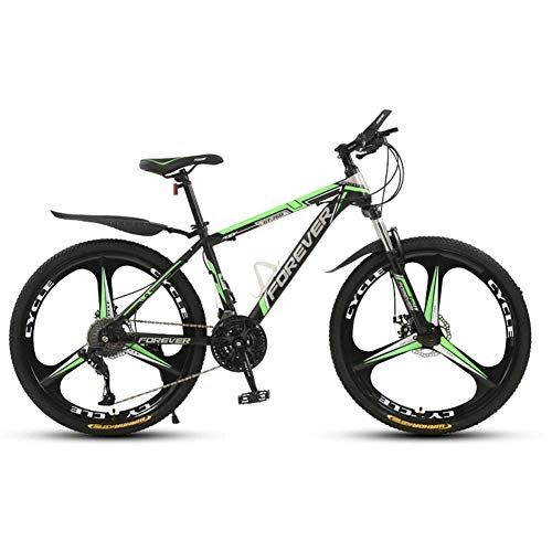Mountain Bike : Mountain Bikes for Adult, High-carbon Steel Hardtail Mountain Bike, Mountain Bicycle with Front Suspension Adjustable Seat, Disc Brake-3 spokes-black and green_24 inch 27 speed