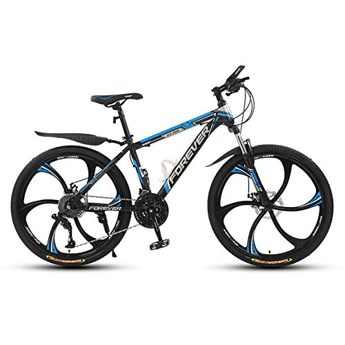 Mountain Bike : Mountain Bikes for Adult, High-carbon Steel Hardtail Mountain Bike, Mountain Bicycle with Front Suspension Adjustable Seat, Disc Brake-6 spokes-black and blue_24 inch 24 speed