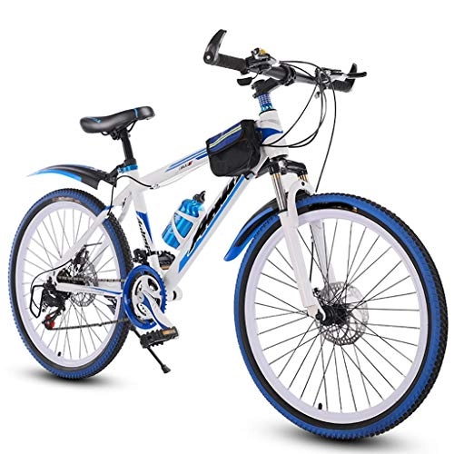 Mountain Bike : Mountain Bikes Men's and Women's Bicycle Variable Speed Pedal Racing Bicycle Spoke Wheel Shock-absorbing Adjustable Seat, Suitable for Work and Short Trips (Color : White blue, Size : 20 inch)