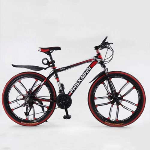 Mountain Bike : Mountain Folding Bicycle, Unisex Variable Speed Shock Absorber Bicycle 21 Speed Double Disc Brake High Carbon Steel Material Bicycle with Non Slip Feet, Blackred