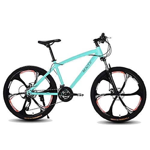 Mountain Bike : Mountain Road Bike, 24 / 26 Inches 21 Speed Derailleur System Double V Brake, with Riding Headscarf MTB Bicycle Carbon Steel Mens Woman Sports Full Suspension Mountain Bike, Green, 24