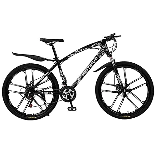 Mountain Bike : MQJ 26-Inch Wheels Full Suspension Mountain Bike Carbon Steel Frame 21 / 24 / 27 Speed with Disc Brakes Suitable for Men and Women Cycling Enthusiasts / Black / 21 Speed