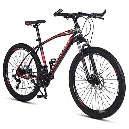 Mountain Bike : MQJ Men's Mountain Bike 26 inch Steel Frame 21 / 24 / 27-Speed Dual Disc Bicycles with Lockable Shock Absorber Front Fork for a Path, Trail &Amp; Mountains / Red / 24 Speed