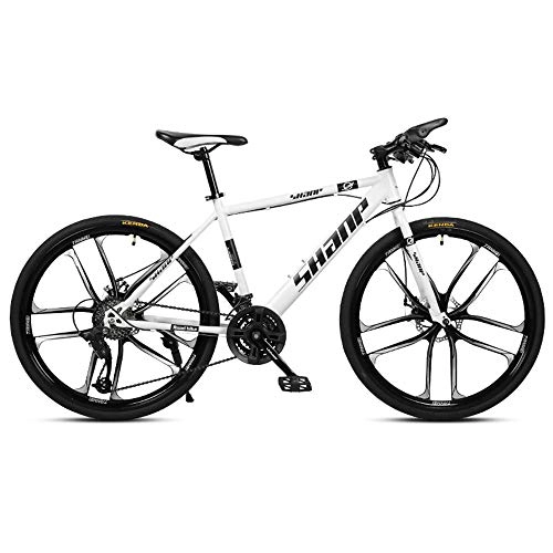 Mountain Bike : MTCTK Adult mountain bike, 26 inch road bicycle VTT bike, carbon steel integrated off-road variable speed disc brakes bike for men and women, White, 30Speed