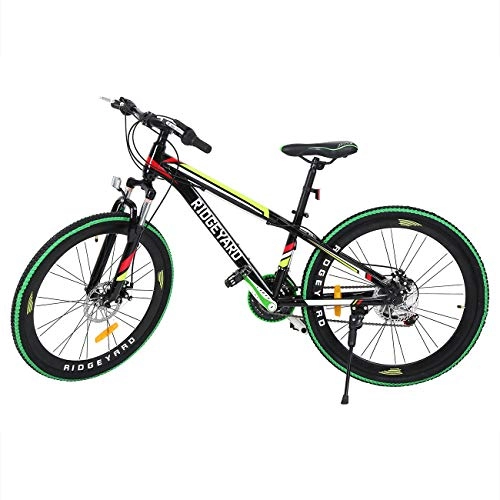 Mountain Bike : MuGuang 26 Inches 21 Speed Bicycle MTB Mountain Bike Disc Brakes Unisex for Adult (black+green)