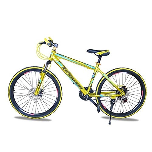 Mountain Bike : MYSZCWCF 26inch Adult Mountain Bike, High-carbon Steel 21-speed Anti-skid And Shock-absorbing Bicycle for Outdoor Riding Double Disc Brake (Color : Yellow)