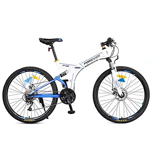 Mountain Bike : NBWE Folding Mountain Bike Off-Road Bicycle Front and Rear Shock Double Disc Brakes Soft Tail Frame Student Adult Bicycle 24 Speed Commuter bicycle