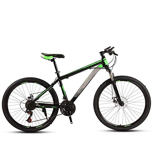 Mountain Bike : ndegdgswg 24 / 26 Inch Black Green Mountain Bike, Single Shock Absorber Adult Off Road Variable Speed Road Sports Car Youth Student Bike 26inches 21speed