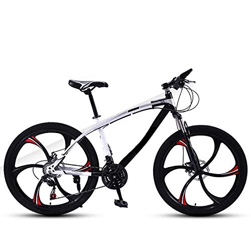 Mountain Bike : ndegdgswg Mountain Bike, 24 Inch Double Disc Brakes Double Shock Absorption Ultra Light Student and Adult Variable Speed Bicycle 24inches24speed Curvedbeamwhiteandblacksix-bladeintegratedwheel