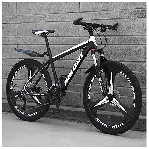 Mountain Bike : NENGGE 24 Inch Mountain Bikes, Mens Women Carbon Steel Bicycle, 30-Speed Drivetrain All Terrain Mountain Bike with Dual Disc Brake, 21Vitesses, Black 3 Spoke