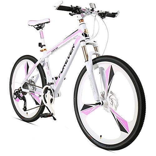 Mountain Bike : NENGGE 24 Inch Women Hardtail Mountain Trail Bike, 24 Speed Adults Girls Mountain Bicycle with Mechanical Disc Brakes & Front Suspension, High Carbon Steel Frame & Adjustable Seat, Pink, 3 Spoke
