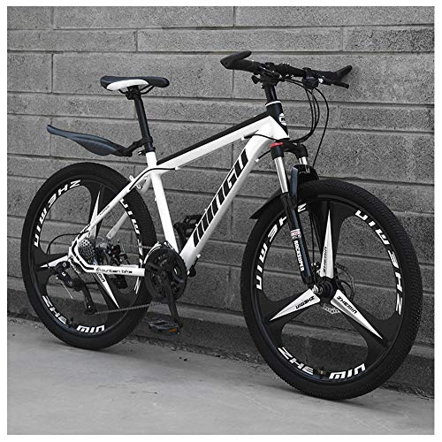 Mountain Bike : NENGGE 26 Inch Men's Mountain Bikes, High-carbon Steel Hardtail Mountain Bike, Mountain Bicycle with Front Suspension Adjustable Seat, 21 Speed, White 3 Spoke