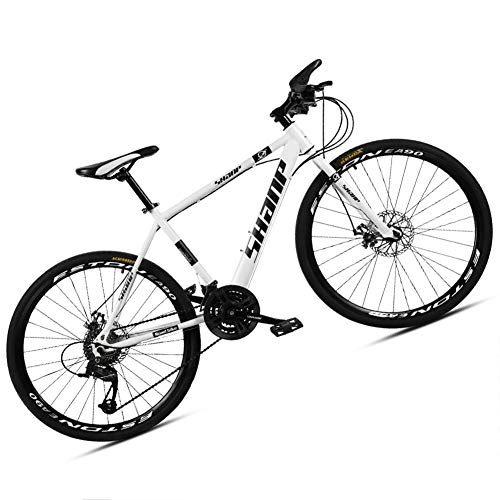 Mountain Bike : NENGGE 26 Inch Mountain Bikes for Men Women, High-carbon Steel Hardtail Mountain Trail Bike with Dual Disc Brake & Adjustable Seat, Anti-Slip Road Bicycle, White Spokes, 27 Speed