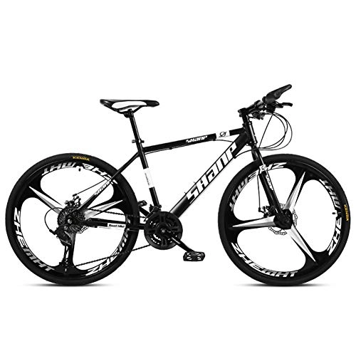 Mountain Bike : NENGGE 26 Inch Mountain Bikes, Men's Dual Disc Brake Hardtail Mountain Bike, Bicycle Adjustable Seat, High-carbon Steel Frame, 21 Speed, Black 3 Spoke