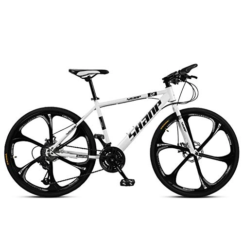 Mountain Bike : NENGGE 26 Inch Mountain Bikes, Men's Dual Disc Brake Hardtail Mountain Bike, Bicycle Adjustable Seat, High-carbon Steel Frame, 21 Speed, White 6 Spoke