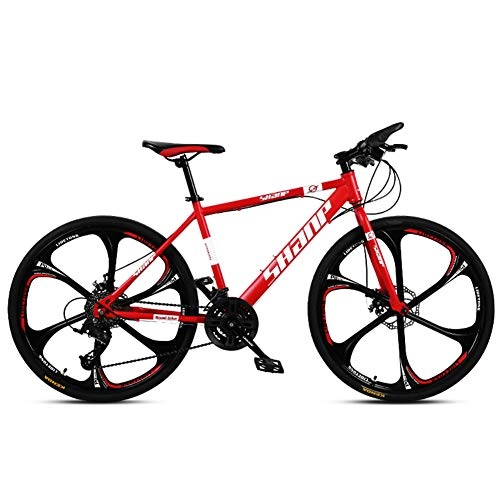 Mountain Bike : NENGGE 26 Inch Mountain Bikes, Men's Dual Disc Brake Hardtail Mountain Bike, Bicycle Adjustable Seat, High-carbon Steel Frame, 27 Speed, Red 6 Spoke