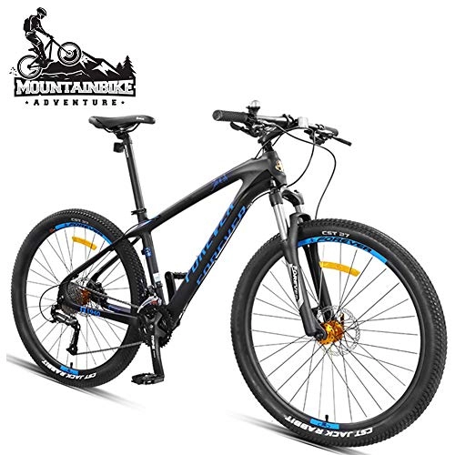 Mountain Bike : NENGGE 27.5 Inch Mountain Bikes Adult Men Hardtail Trail Bike, All Terrain Anti-Slip Front Suspension Mountain Bicycle with Hydraulic Disc Brake, Carbon Fiber Frame, Black Blue, 27 Speed