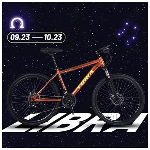 Mountain Bike : NENGGE 27 Speed 26 Inch Mountain Bike Magnesium Alloy and High Carbon Steel with Constellations Seat, Front Suspension Disc Brake Outdoor Bikes for Men Women, Libra
