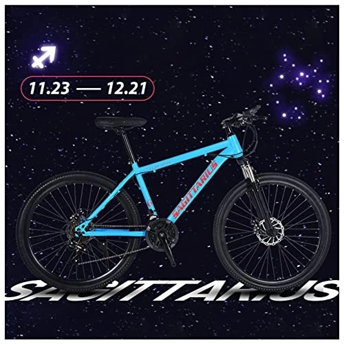 Mountain Bike : NENGGE 27 Speed 26 Inch Mountain Bike Magnesium Alloy and High Carbon Steel with Constellations Seat, Front Suspension Disc Brake Outdoor Bikes for Men Women, Sagittarius