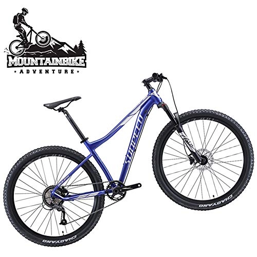 Mountain Bike : NENGGE Adult Off-Road Mountain Bikes with Front Suspension for Men / Women, 9 Speed Hydraulic Dual Disc Brake Boys / Girls Hardtail Mountain Trail Bicycle, Adjustable Seat, Blue L, 29 Inch