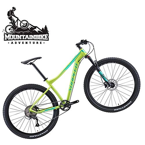 Mountain Bike : NENGGE Adult Off-Road Mountain Bikes with Front Suspension for Men / Women, 9 Speed Hydraulic Dual Disc Brake Boys / Girls Hardtail Mountain Trail Bicycle, Adjustable Seat, Green L, 29 Inch