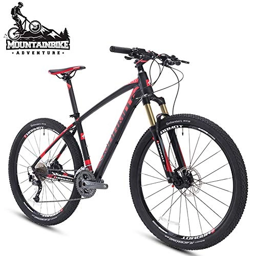 Mountain Bike : NENGGE Adults Mountain Bikes with Front Suspension, 27.5 Inch 27 Speed Hardtail Mountain Trail Bicycle for Men / Women, Adjustable Seat & Dual Hydraulic Disc Brake, Black