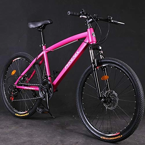 Mountain Bike : NENGGE Hardtail Mountain Trail Bike 24 Inch for Adults Women, Girls Mountain Bicycle with Front Suspension & Mechanical Disc Brakes, High Carbon Steel Frame & Adjustable Seat, Pink, 24 Speed