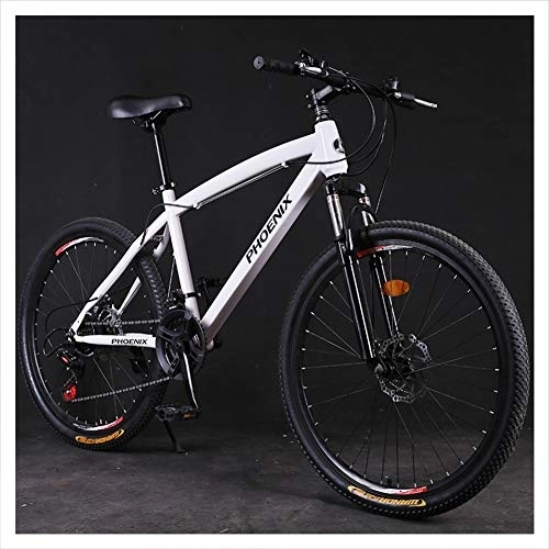 Mountain Bike : NENGGE Hardtail Mountain Trail Bike 24 Inch for Adults Women, Girls Mountain Bicycle with Front Suspension & Mechanical Disc Brakes, High Carbon Steel Frame & Adjustable Seat, White, 21 Speed