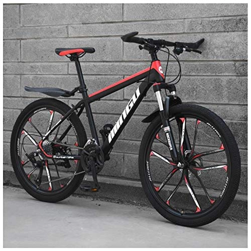 Mountain Bike : NENGGE Men Hardtail Mountain Bikes 24 inch, Mountain Trail Bike Dual Disc Brake, High-carbon Steel All Terrain Mountain Bicycle with Front Suspension, Adjustable Seat, Black Red 10 Spokes, 30 speed