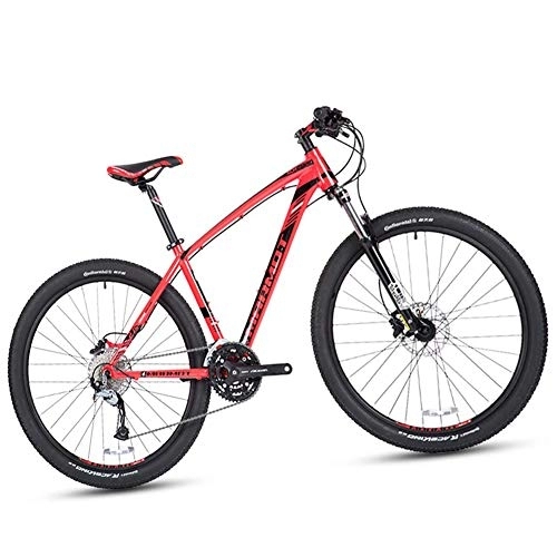 Mountain Bike : NENGGE Mountain Bikes 27.5 Inch for Adults Men Women, 27 Speed Aluminum Alloy Hardtail Mountain Bicycle with Front Suspension, Dual Disc Brake & Adjustable Seat, Red, 15 Inch